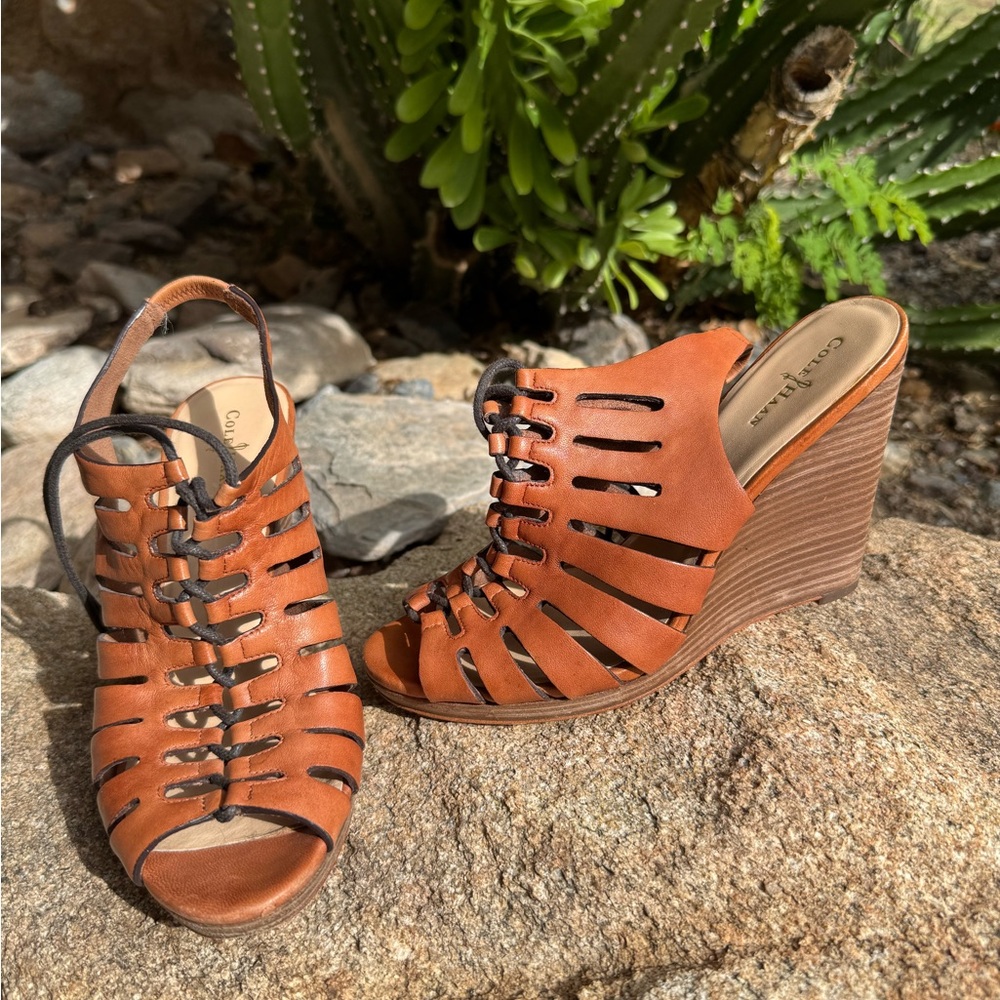 Cole Haan Cognac Leather Wedges  Size 8.5